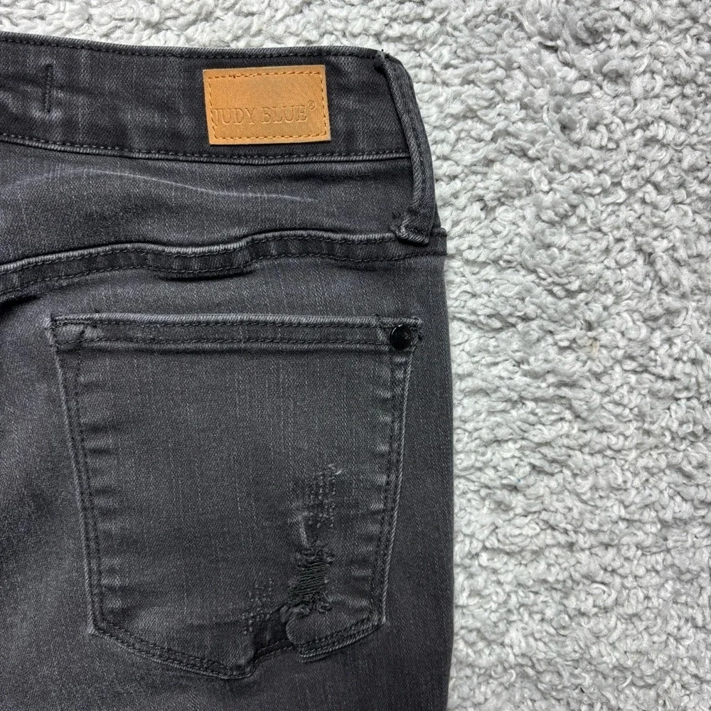 Judy Blue Jeans Womens 27 Skinny Fit Black Denim Distressed High Rise Raw Hem
